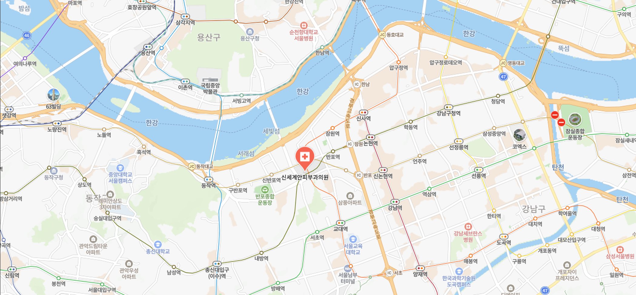 신세계안피부과 오시는 길 지도